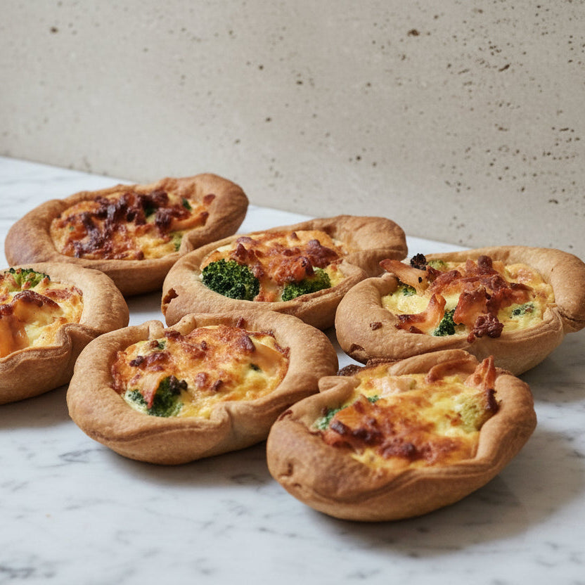 Smoked salmon and broccoli mini quiche canapés handmade catering North London