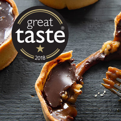 Prestige Patisserie Award-winning Salted Caramel, Chocolate & Walnut Tart with buttery pastry, Belgian ganache, sea salt, and caramelised walnut brittle. Collection only.