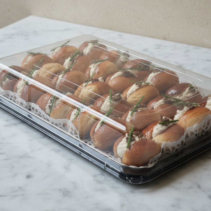 Truffle Cheese Brioche Canapes in North london on a tray