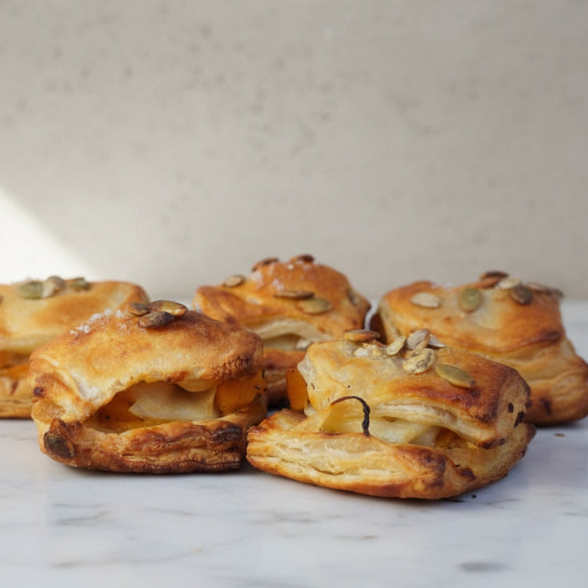 Roasted butternut squash and goats cheese puff pastry canapés luxury vegetarian catering bites North London