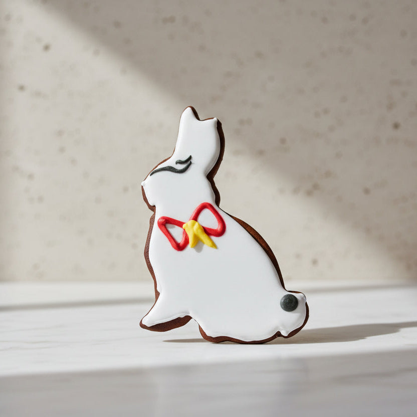 Handcrafted gingerbread Easter Bunny biscuit with golden brown finish and balanced spice, made at Prestige Patisserie in North London