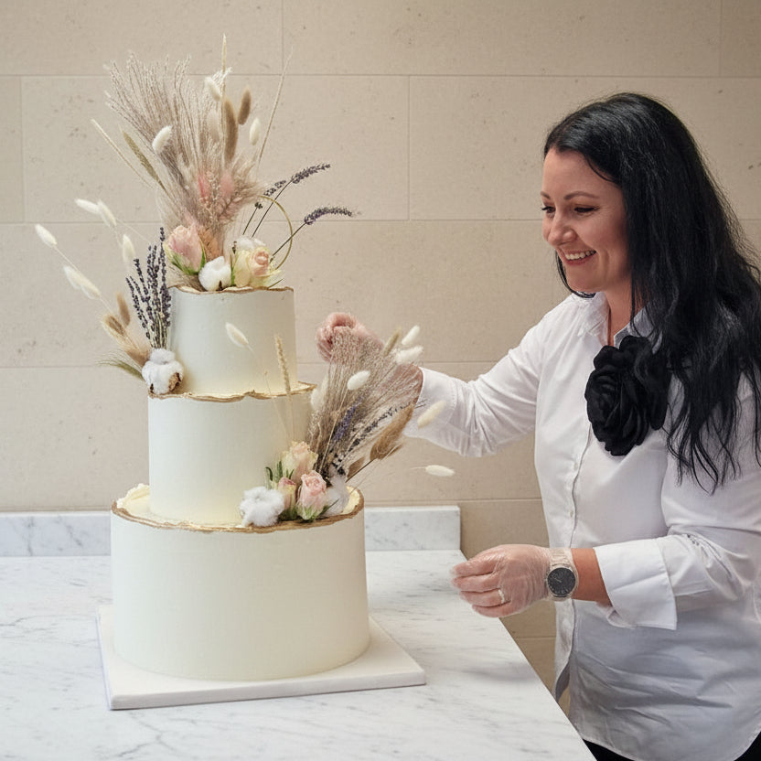 Award-winning Medovik honey wedding cake with dried flowers delivered to Cambridge from North London