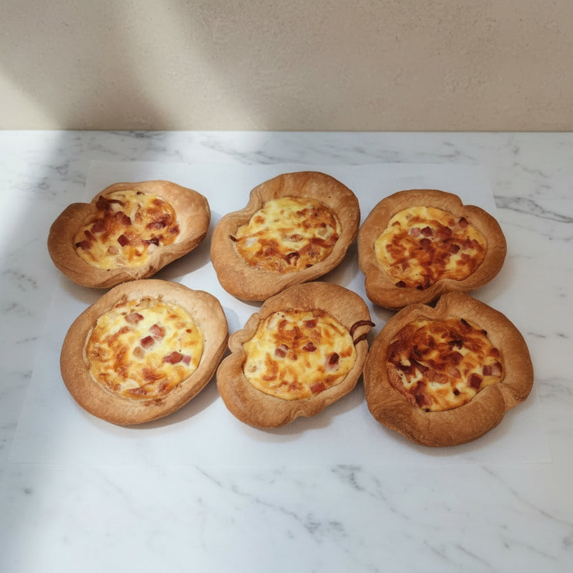Chicken and smoked pancetta mini quiche canapés gourmet catering London