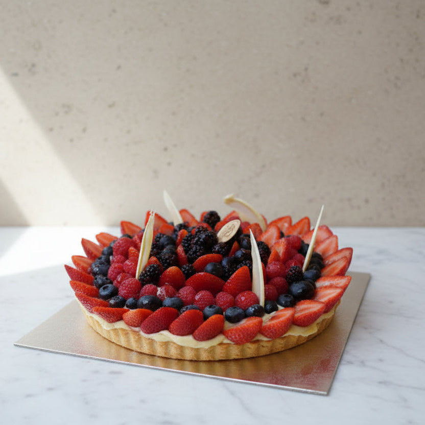 Handmade Italian fruit tart with mixed seasonal fruits London
