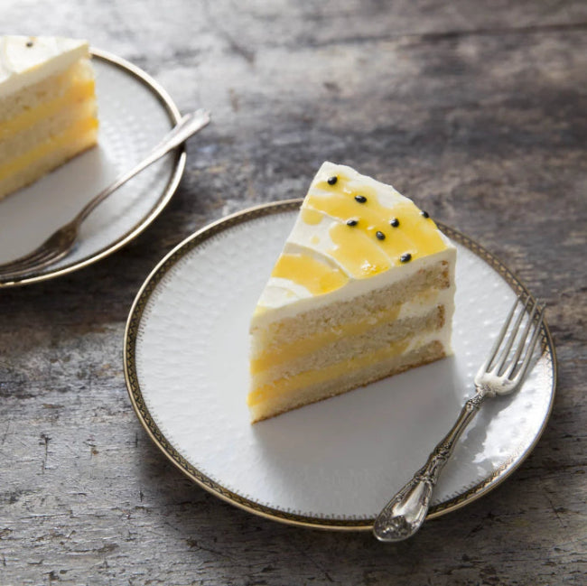 Passion Fruit Cake with vanilla cream cheese frosting and passion fruit curd