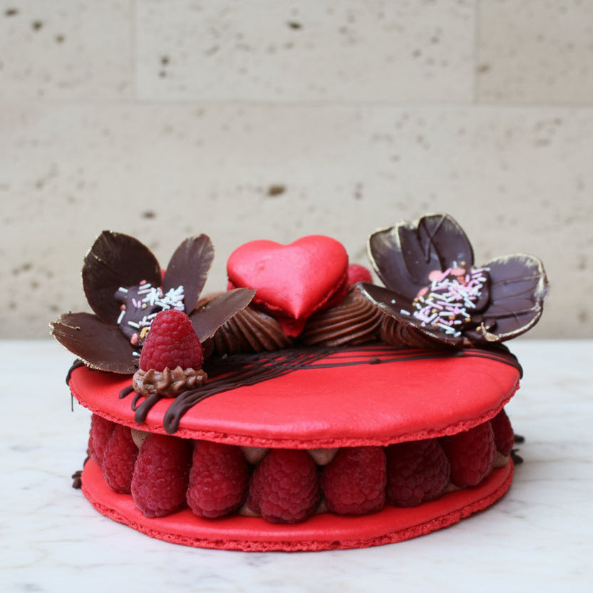 Luxury giant macaron cake with chocolate mousse filling in North London