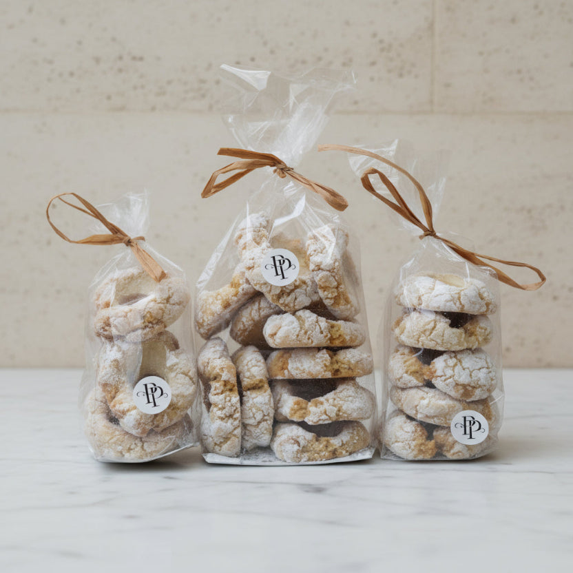 Flourless Limonetti cookies with almond, lemon zest and vanilla, soft and golden, handmade in North London artisan bakery