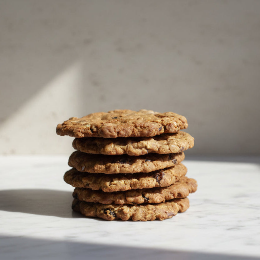 Freshly baked oat and raisin cookie