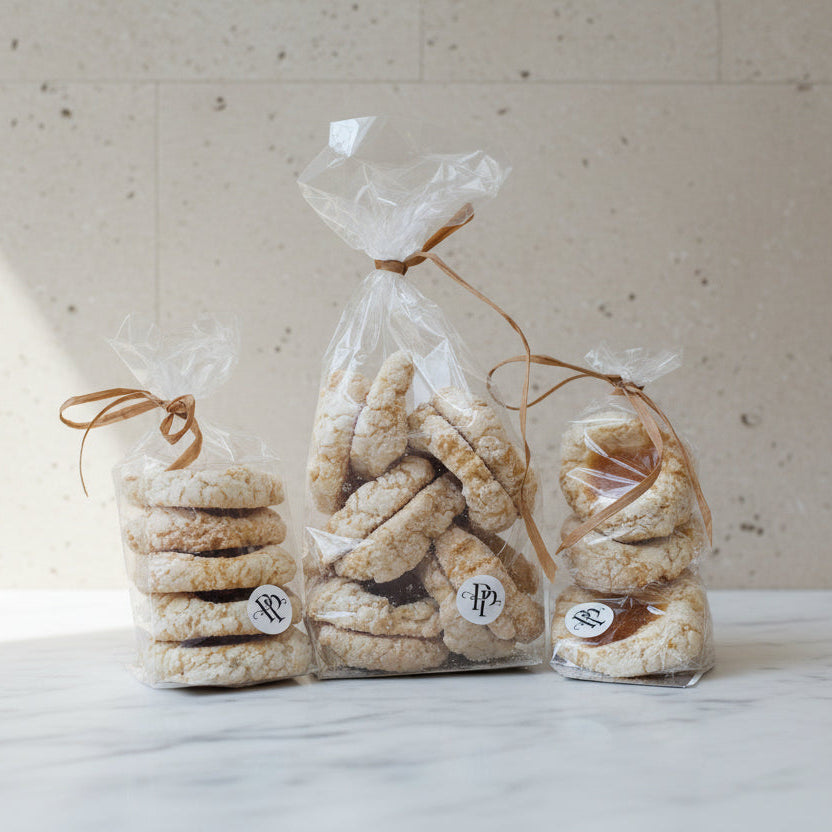 Flourless Orangetti almond cookies with orange zest and vanilla, chewy and golden, handmade in North London bakery