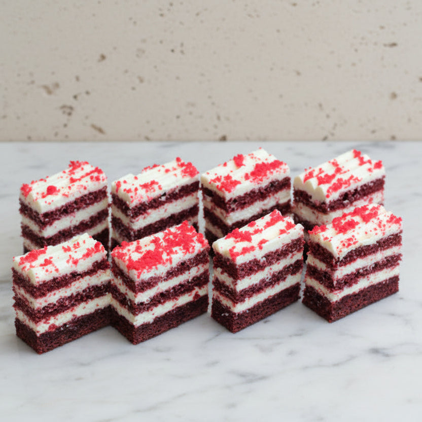 red velvet canapés luxury event catering London by Prestige Patisserie