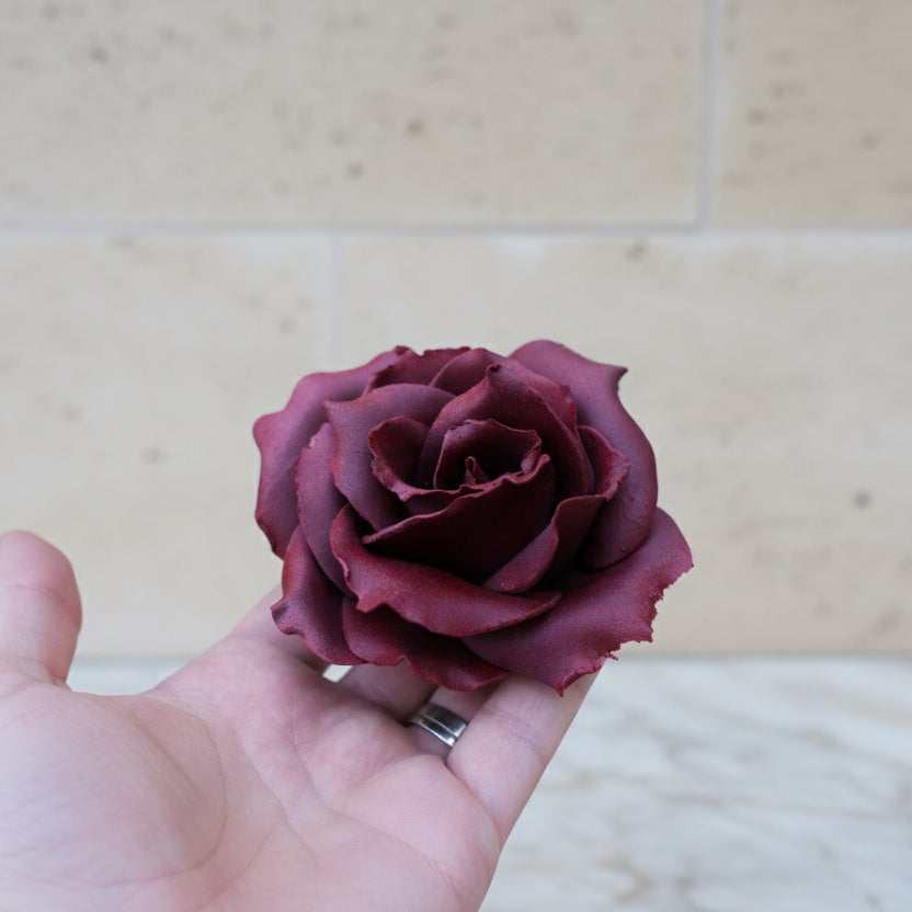 Handcrafted Belgian chocolate rose shaped as realistic edible flower