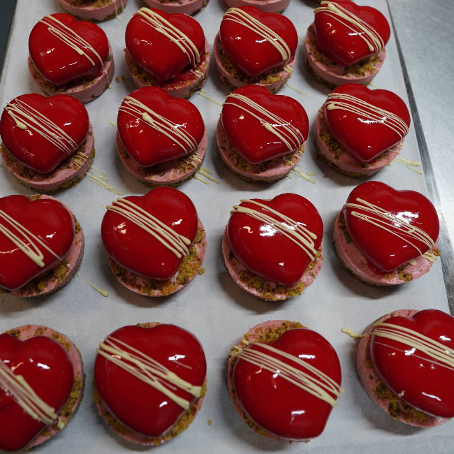 valentine heart shaped strawberry mousse luxury dessert close up