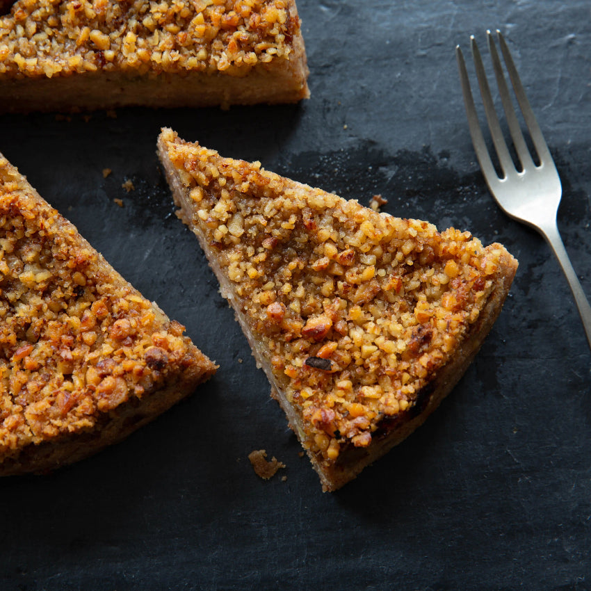 Prestige Patisserie’s naturally flourless, vegan-style apple and walnuts cake