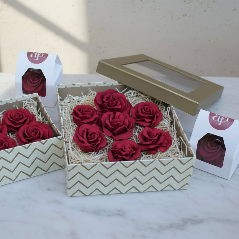 Luxury dark chocolate rose bouquet with seven Belgian chocolate roses in gift box London