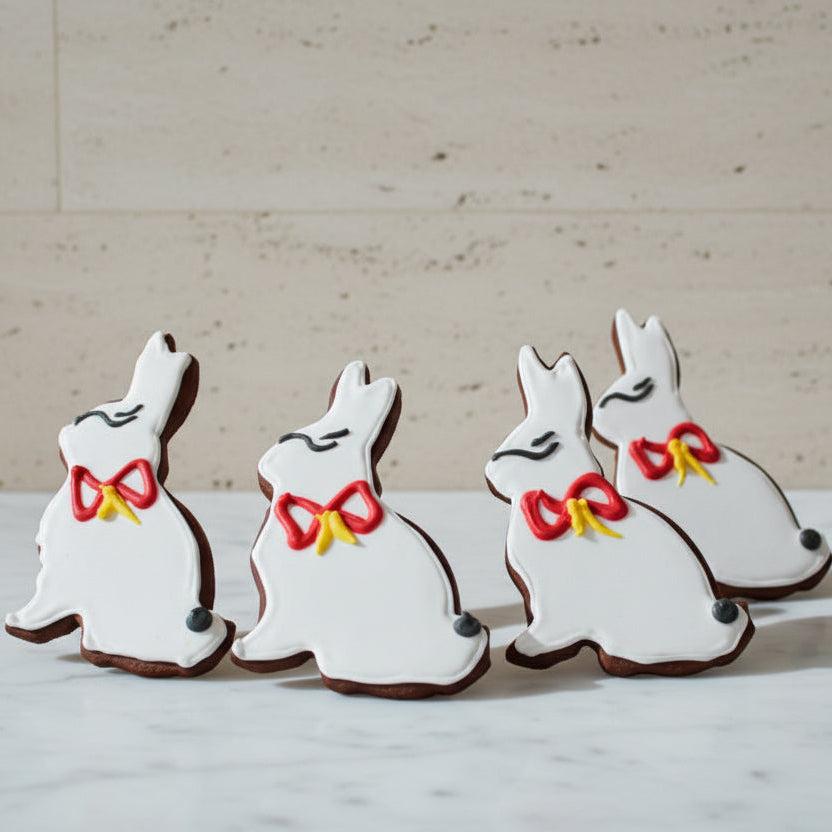 Handcrafted gingerbread Easter Bunny biscuit with golden brown finish and balanced spice, made at Prestige Patisserie in North London