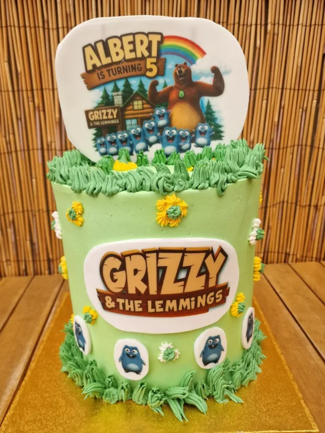 Turning birthdays into edible adventures 🌿🐻  This custom Grizzy & The Lemmings cake was made especially for Albert’s 5th birthday 🎉  Handcrafted with love at Prestige Patisserie - full of playful details, soft colours, and lots of cream piping 💚
Happy 5th Birthday, Albert! 🎂  Custom celebration cakes made to order in London  #PrestigePatisserie #BirthdayCake #CustomCake #KidsBirthdayCake #GrizzyAndTheLemmings ButtercreamCake CelebrationCake LondonCakes