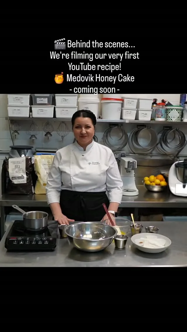 🎬 Behind the scenes...
We're filming our very first YouTube recipe!  🍯 Medovik Honey Cake 
- coming soon -  #medovik #honeycake #prestigepatisserie
